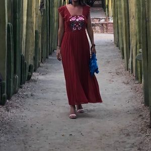 Red maxi dress with embroidered top